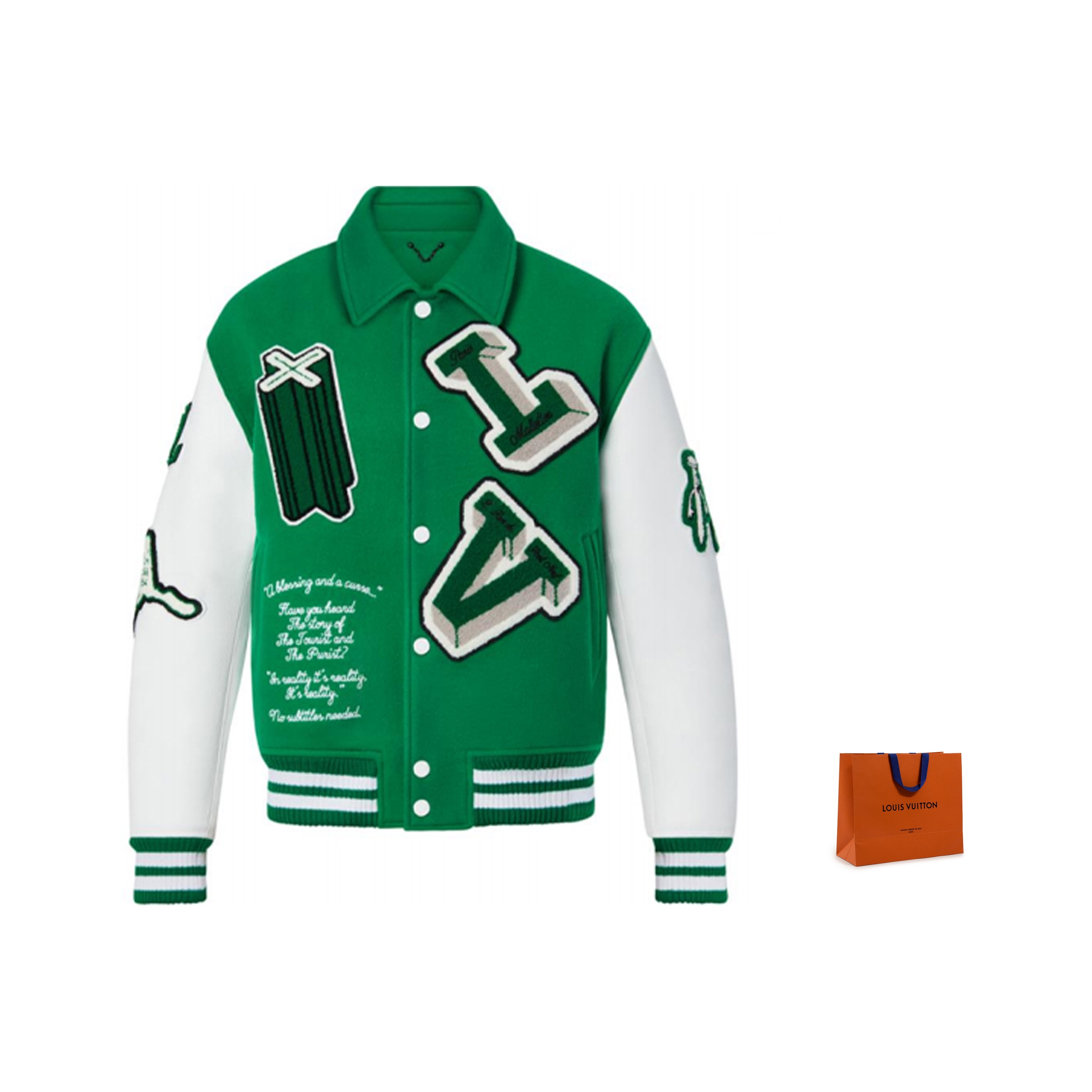 LOUIS VUITTON Varsity Leather Jacket Green - POIZON