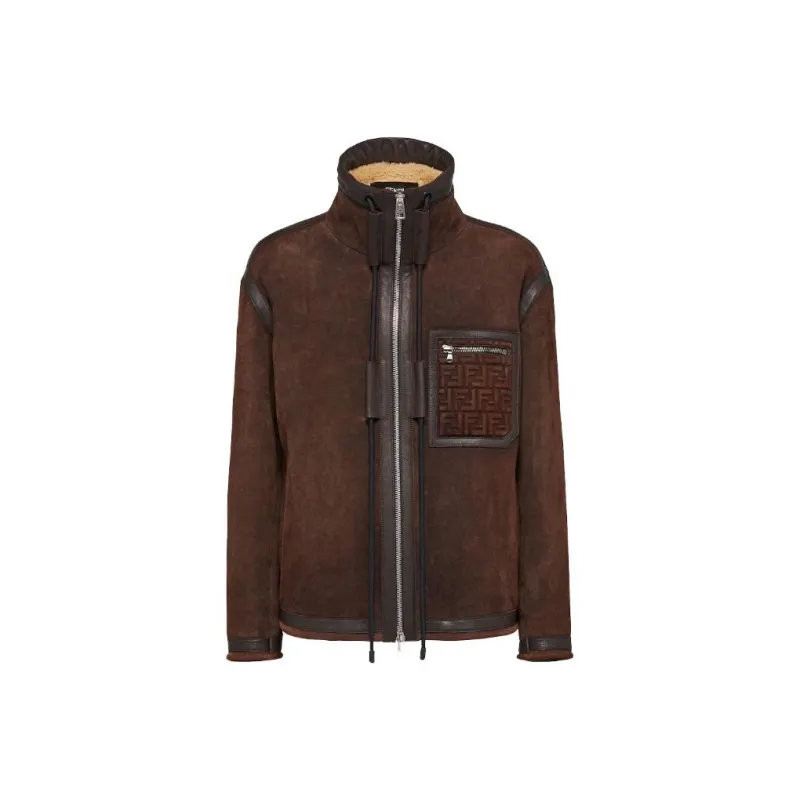 FENDI High Neck Zip Up Oversized Jacket-0