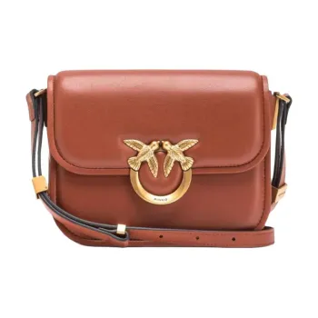 PINKO Love Birds Series Calfskin Crossbody Bag, Shoulder Bag Unisex Umber
