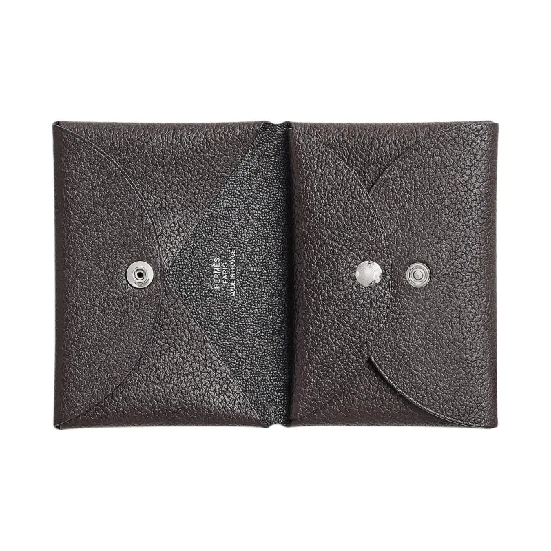 HERMES Calvi Duo Barenia Faubourg Calfskin Card Holder Women's 46 Ebene Ebony-1