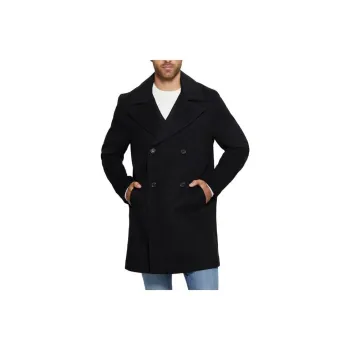 GUESS Bel Air Melton Wool-Blend Peacoat Coats Men's Black