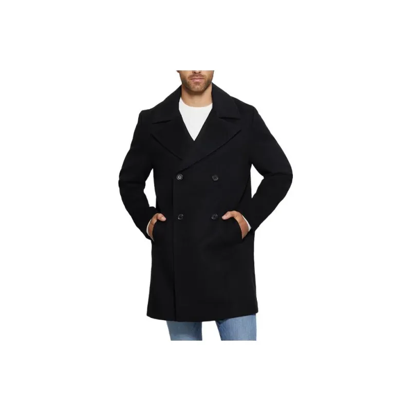 GUESS Bel Air Melton Wool-Blend Peacoat Coats Men's Black-0
