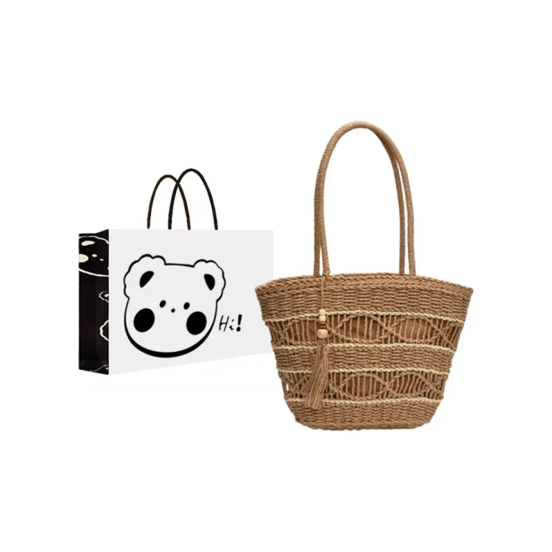 NX DOUGHNUT Straw Woven Shoulder Bag Women's Multicolor-4