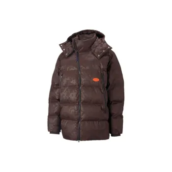 PUMA STUDIO All Over Print Detachable Hood Puffer Jacket Men's Brown