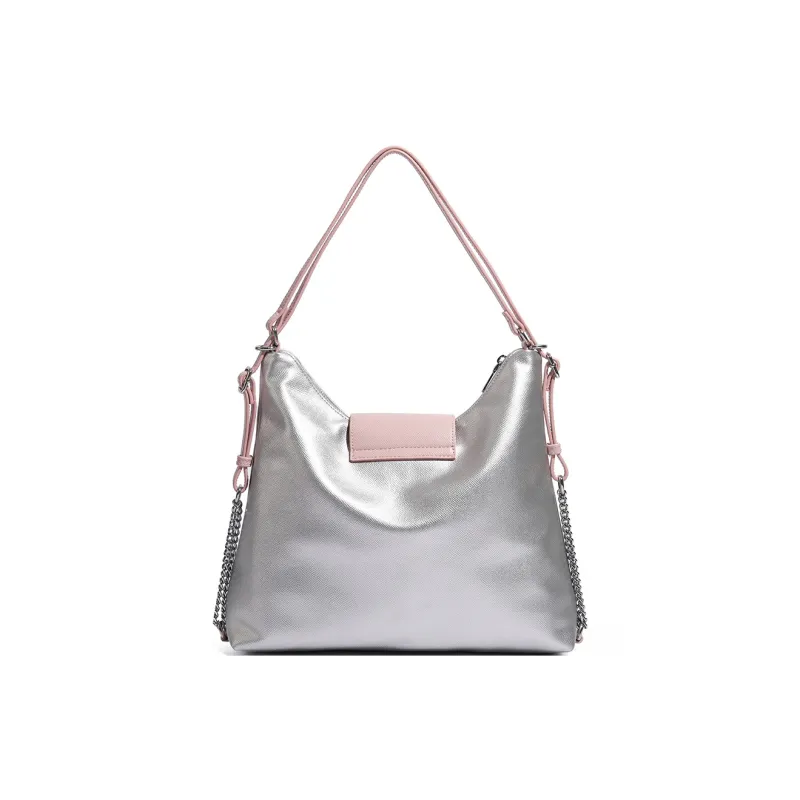 MISS GAIL Synthetic Leather One Shoulder Backpack Handbag Women's Cross Grain White Silver-2