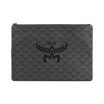 MCM Nappa Leather Clutch Extra Large Unisex Dark Gray