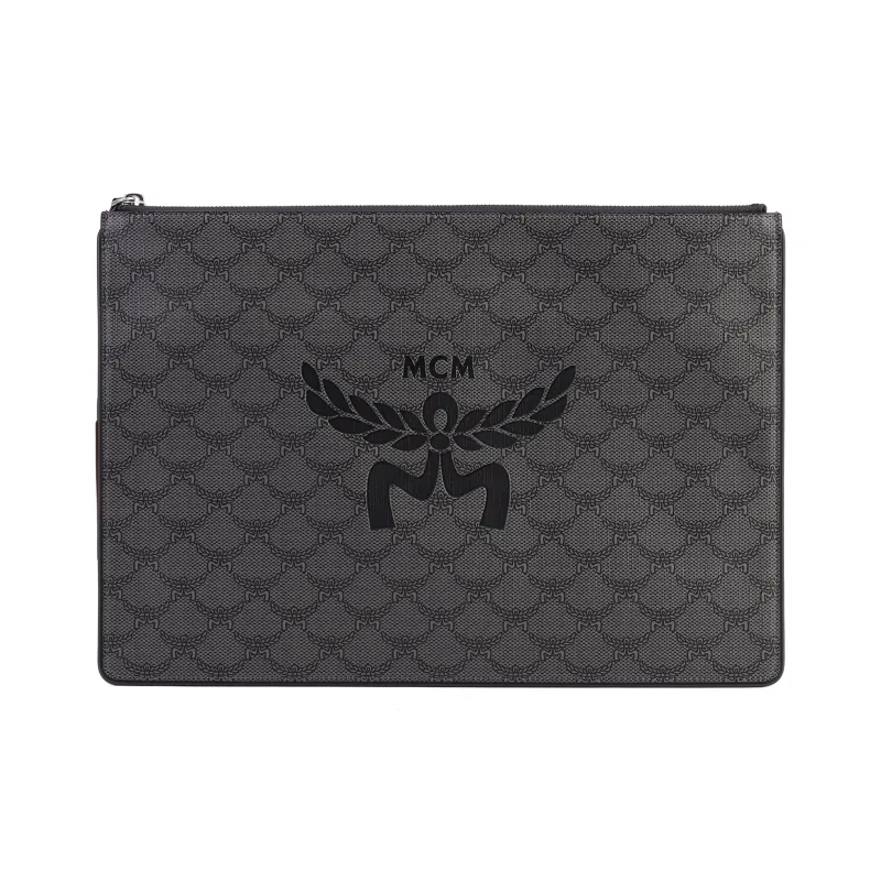 MCM Nappa Leather Clutch Extra Large Unisex Dark Gray-1