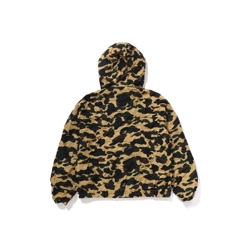 Bape Women's Crinkle Effect 1st Camo Half Zip Hoodie Jacket Yellow-3