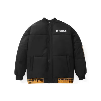 Bt Letter Baseball Collar Loose Fit Puffer Jacket Unisex