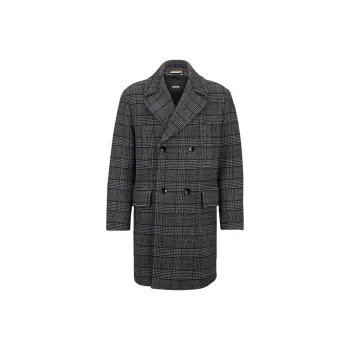 HUGO BOSS Casaco Relaxed-Fit Em Mistura De Lã Xadrez Coats Men's Black