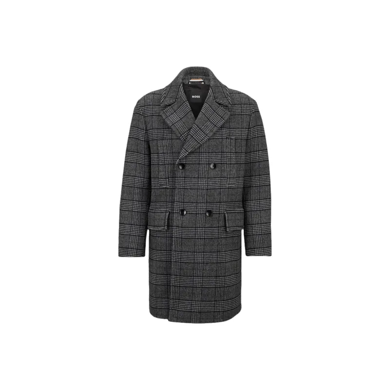 HUGO BOSS Casaco Relaxed-Fit Em Mistura De Lã Xadrez Coats Men's Black-0