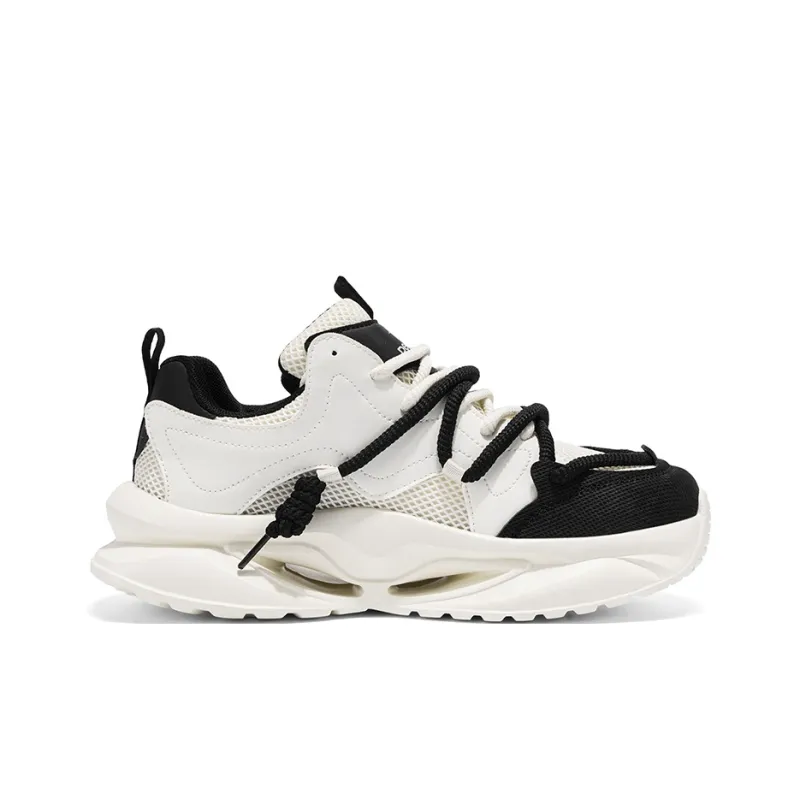 DEERWAY Breathable, Height Increasing, Slip Resistant Low Top Chunky Sneakers Men's Beige Black-1