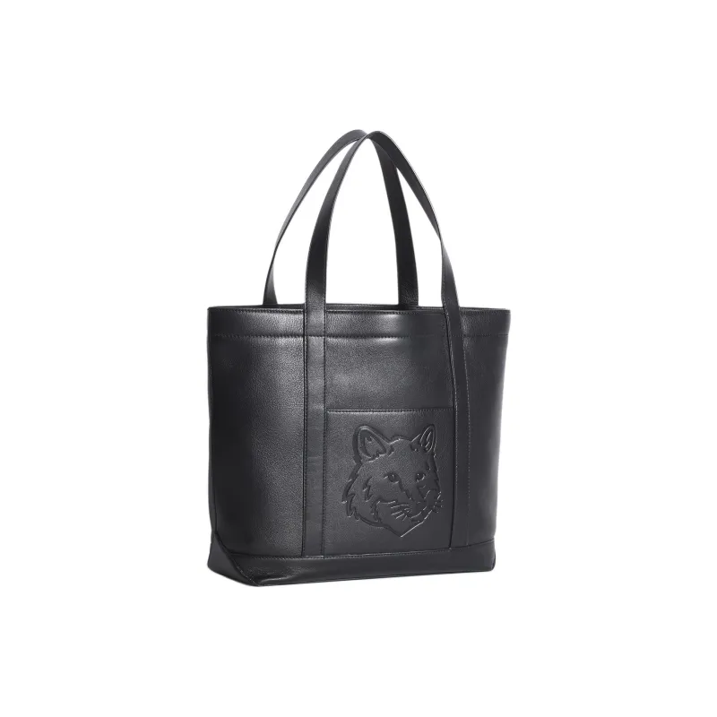 Maison Kitsune Soft Leather Tote Bag, Shopping Bag, Handbag, Shoulder Bag Medium Size Women's Black-1