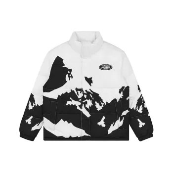 EMPTY REFERENCE Mountains Stand Collar Loose Fit Thickened Puffer Jacket Unisex Black