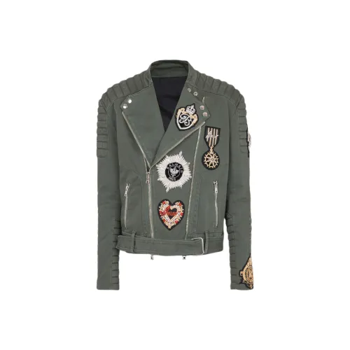 balmain koszulka Long Sleeved Embroidered Patch Biker Jacket