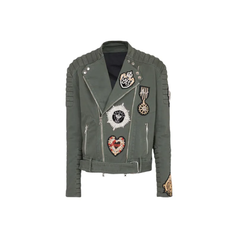 BALMAIN Patch Detailed Long Sleeved Biker Jacket-0