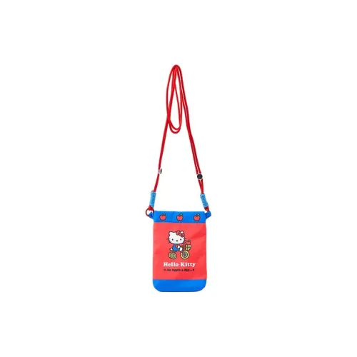 Three Blessings Hello Kitty, Collaboration Fabric Shoulder Bag, Crossbody Bag Medium Size Women's Red