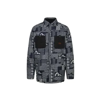 EVISU Puffer Jackets Men Navy Blue Full Floor