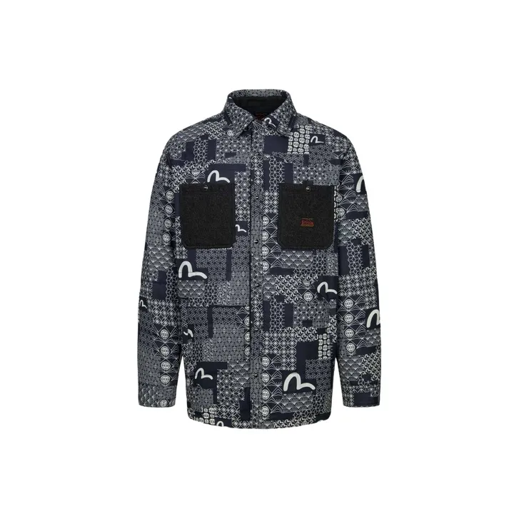 EVISU Puffer Jackets Men Navy Blue All Over-0