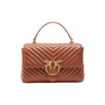 PINKO Classic Love Sheepskin One Shoulder Handbag Women's Red Brown