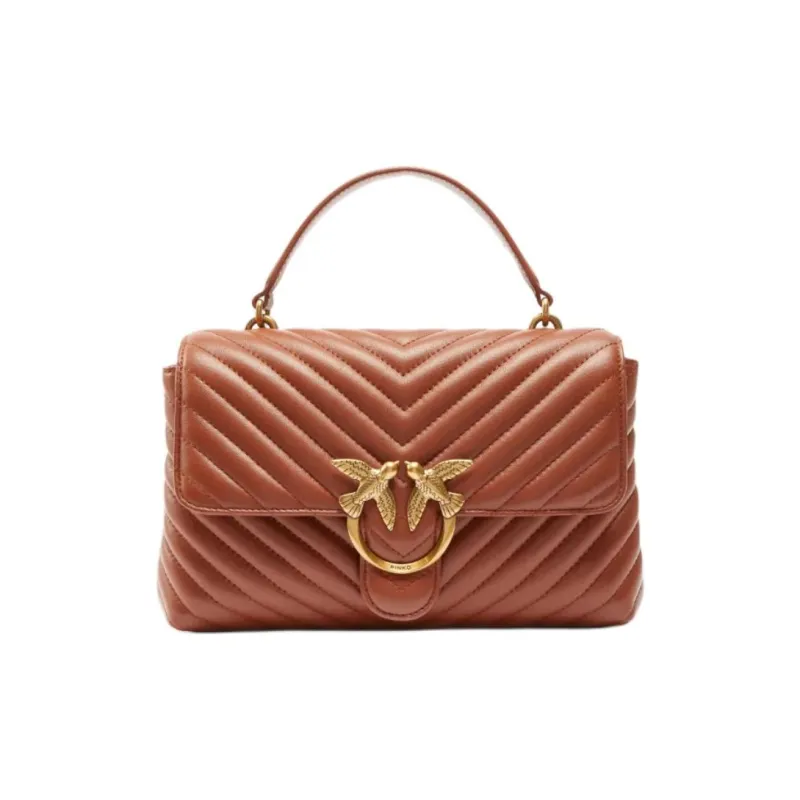 PINKO Classic Love Sheepskin One Shoulder Handbag Women's Red Brown-0