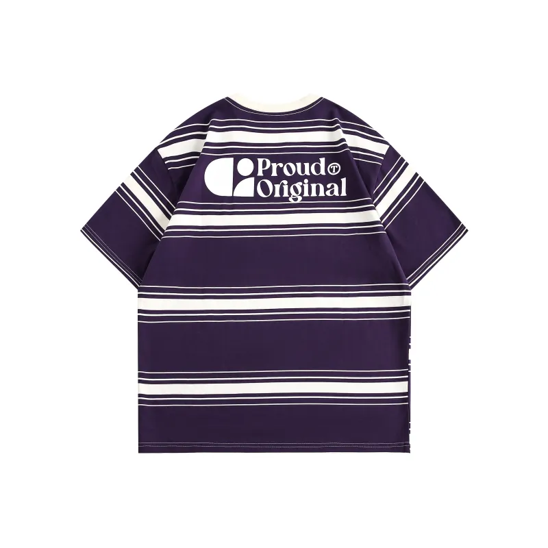 【dme】 T Shirt Unisex White Purple Stripes-1