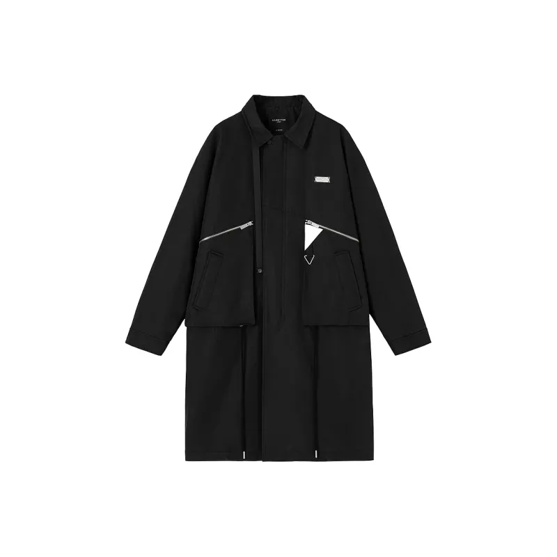 Lilbetter Solid Color Stand Collar Loose Fit Long Puffer Jacket Men's Black-0