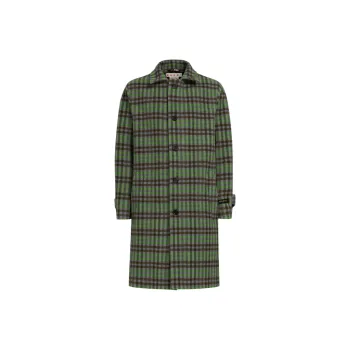 MARNI Wool Coat With Wavy Check Pattern Coats Men's Multicolor