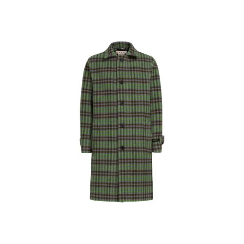 MARNI Wool Coat With Wavy Check Pattern Coats Men's Multicolor
