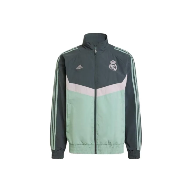 Adidas Real Madrid Seasonal Track Top Retro Sports Stand Collar Jackets Men's Blue Green-0