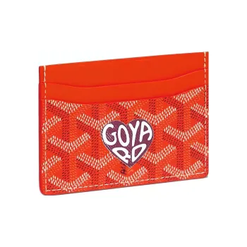 GOYARD Saint-Sulpice Canvas With Calfskin Card Clip Card Holder Unisex Orange With Burgundy Small Heart
