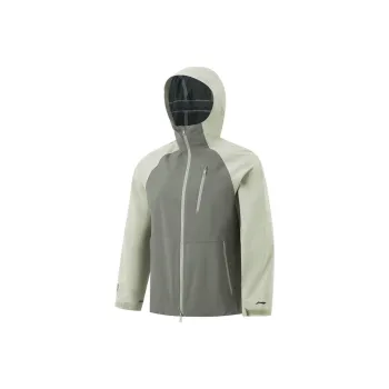 LiNing Water-Resistant Rainproof Windproof Outdoor Hiking Hard Shell Windbreaker Jacket Unisex Screw Smoke Green