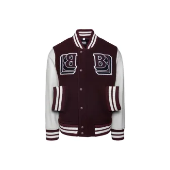 Burberry Leather Sleeve Technical Wool Varsity Jacket