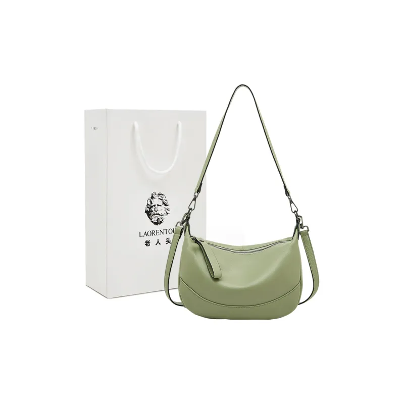 Old Man's Head Top Grain Cow Leather Shoulder Bag Women's Black/White/Green/Flesh Pink-13