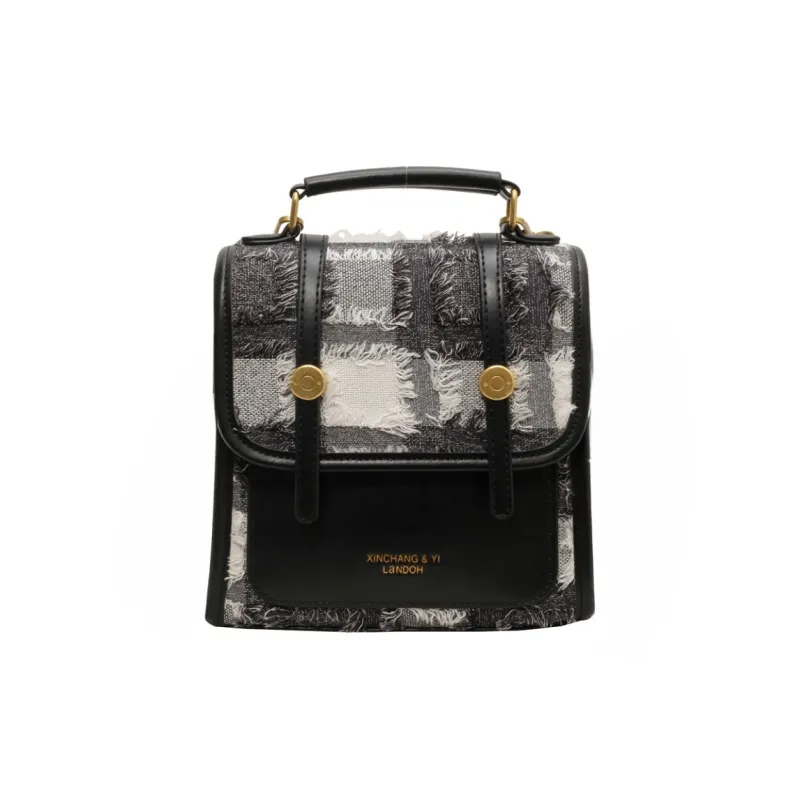 Yalu PU Backpack, Shoulder Bag, Crossbody Bag Regular Women's Light Brown/Black/Black White Plaid-14