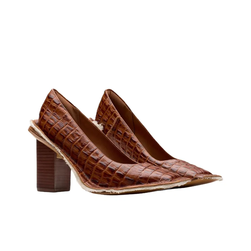 Clarks Martine Rose Block Heel High Heels 8.5cm Women's Tan-2