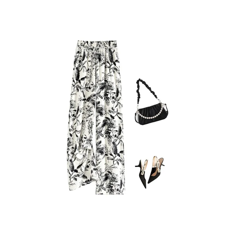 TOUCH Casual Pants Women's Beige With Black Floral-2