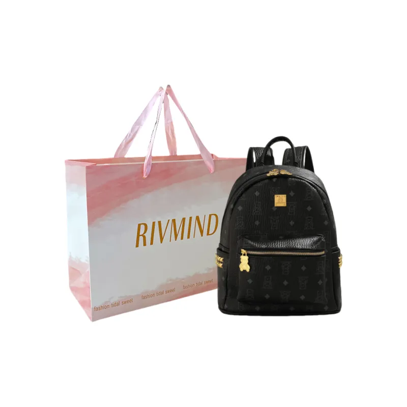 RIVMIND Synthetic Leather Backpack Tubas Women's Ecru/Brown/Black-7