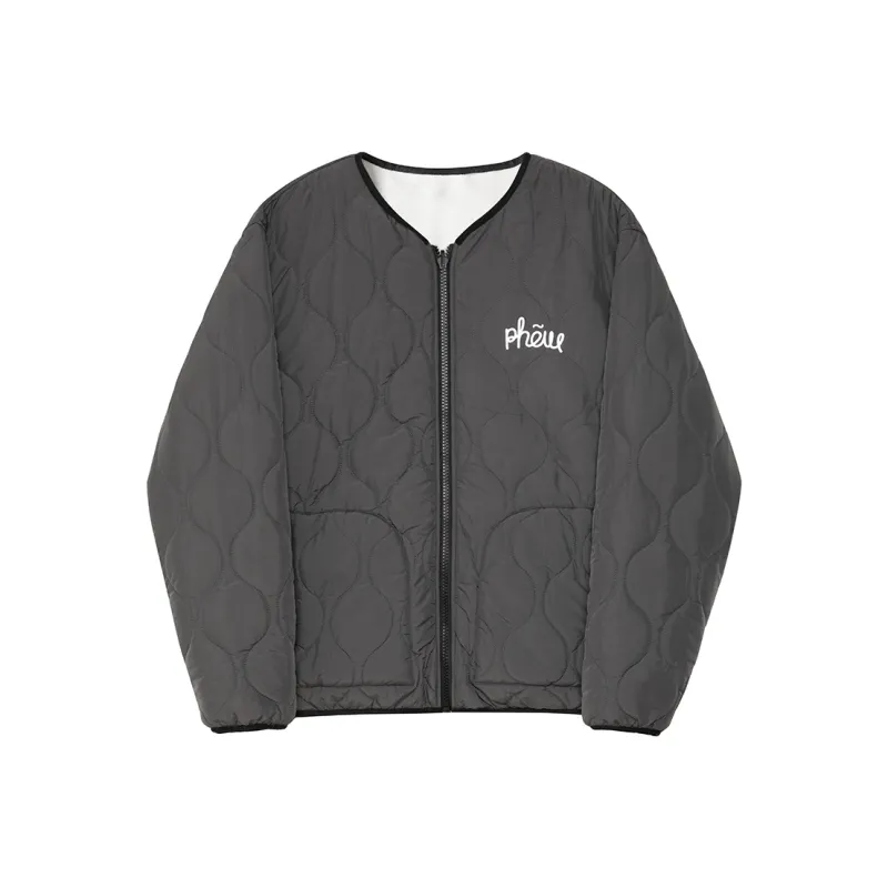 Phew Letter Collarless Loose Fit Thickened Puffer Jacket Unisex-6