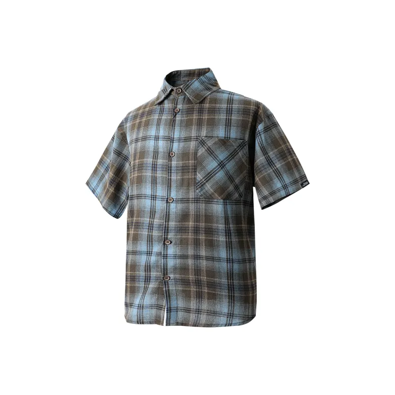 FAKE VINTAGE Shirt Unisex Blue Brown Plaid-0