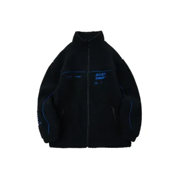 Suamoment Puffer Jacket Letter Geometric Pattern Stand Collar Unisex Loose Fit Puffer Jacket Unisex