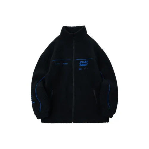 Suamoment Puffer Jacket Letter Geometric Pattern Stand Collar Unisex Loose Fit Puffer Jacket Unisex