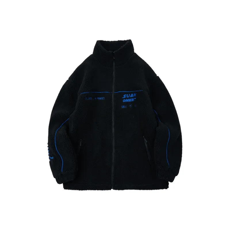 Suamoment Puffer Jacket Letter Geometric Pattern Stand Collar Unisex Loose Fit Puffer Jacket Unisex-0