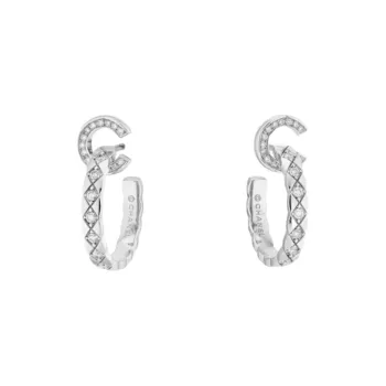 CHANEL 18K Gold, Diamond Earrings Unisex Silver