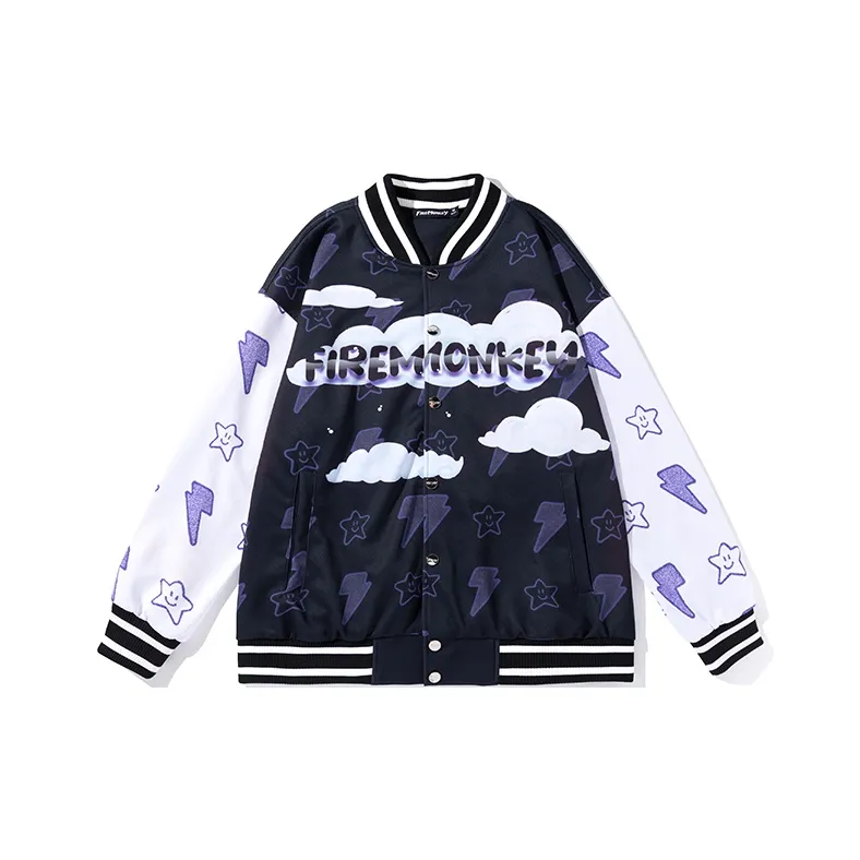 FireMonkey Thickened Baseball Jacket Fall Winter Unisex Black-0