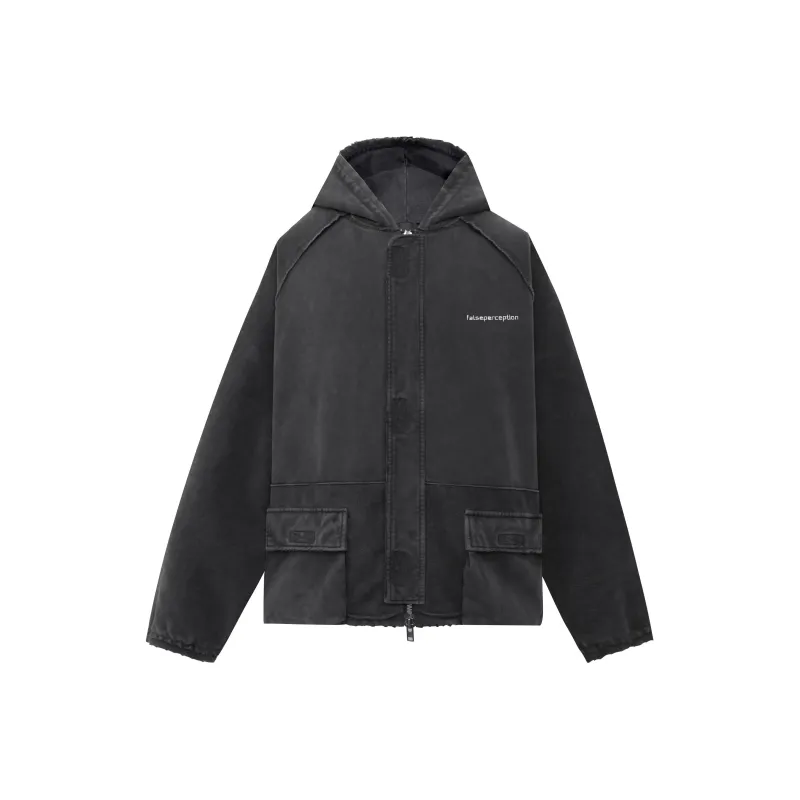 False Perception Army Cargo Parka Jackets Coats Unisex Washed Black-0