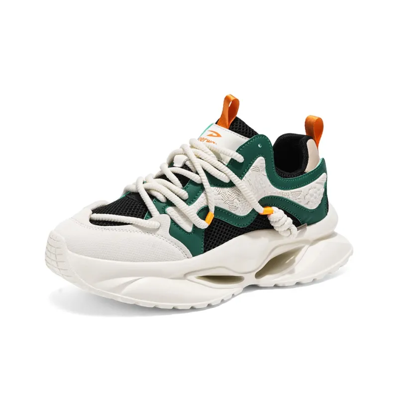 DEERWAY Breathable Height Increasing Rebound Low Top Casual Shoes Men's Beige Green Black-2