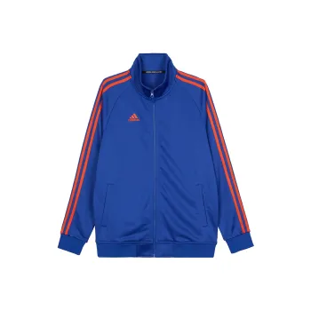Adidas 3 Stripes Jackets Unisex Blue Background With Orange Stripes