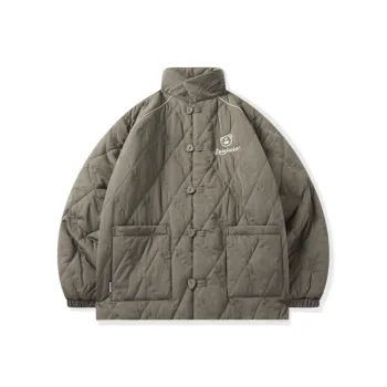 LAMLICKA Letter Lapel Loose Fit Thickened Puffer Jacket Unisex Coffee