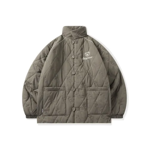 LAMLICKA Letter Lapel Loose Fit Thickened Puffer Jacket Unisex Coffee